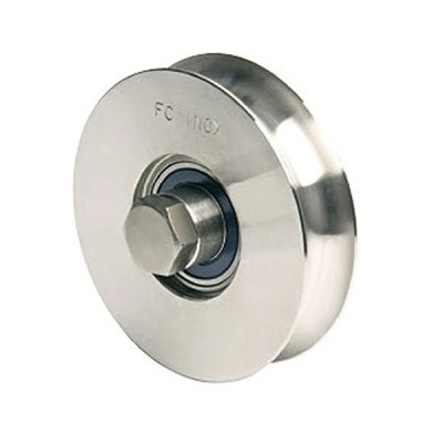 RUOTA PER CANCELLO SCORREVOLE COMUNELLO IN ACCIAIO INOX CON GOLA A V PER AMBIENTI CORROSIVI