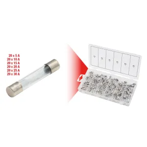 ASSORTMENT OF 120 GLASS FUSES 5A-30A