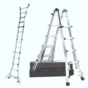 ALUMINIUM TELESCOPIC LADDER STP 5+4 STEPS WITH STABILISER BAR