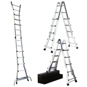 ALUMINIUM TELESCOPIC LADDER 6X4 STEPS WITH STABILISER BAR
