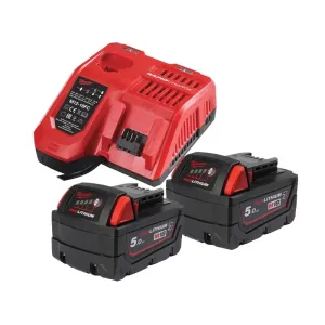 MILWAUKEE POWER PACK 2 BATTERIES 5AH + CHARGER AGENTI CHIM.