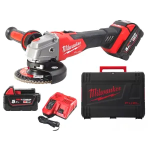 MILW. FSAG125 FUEL 18V ANGLE GRINDER + 2 BATTERIES 5AH