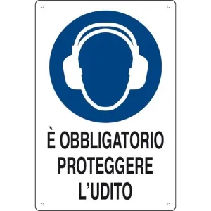 CORRUGATED PLASTIC SIGN CM.60X40 'OBBLIG. PROTEGGERE L'UDITO)'