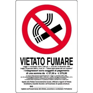 PVC SIGN CM 30X20 'VIETATO FUMARE'